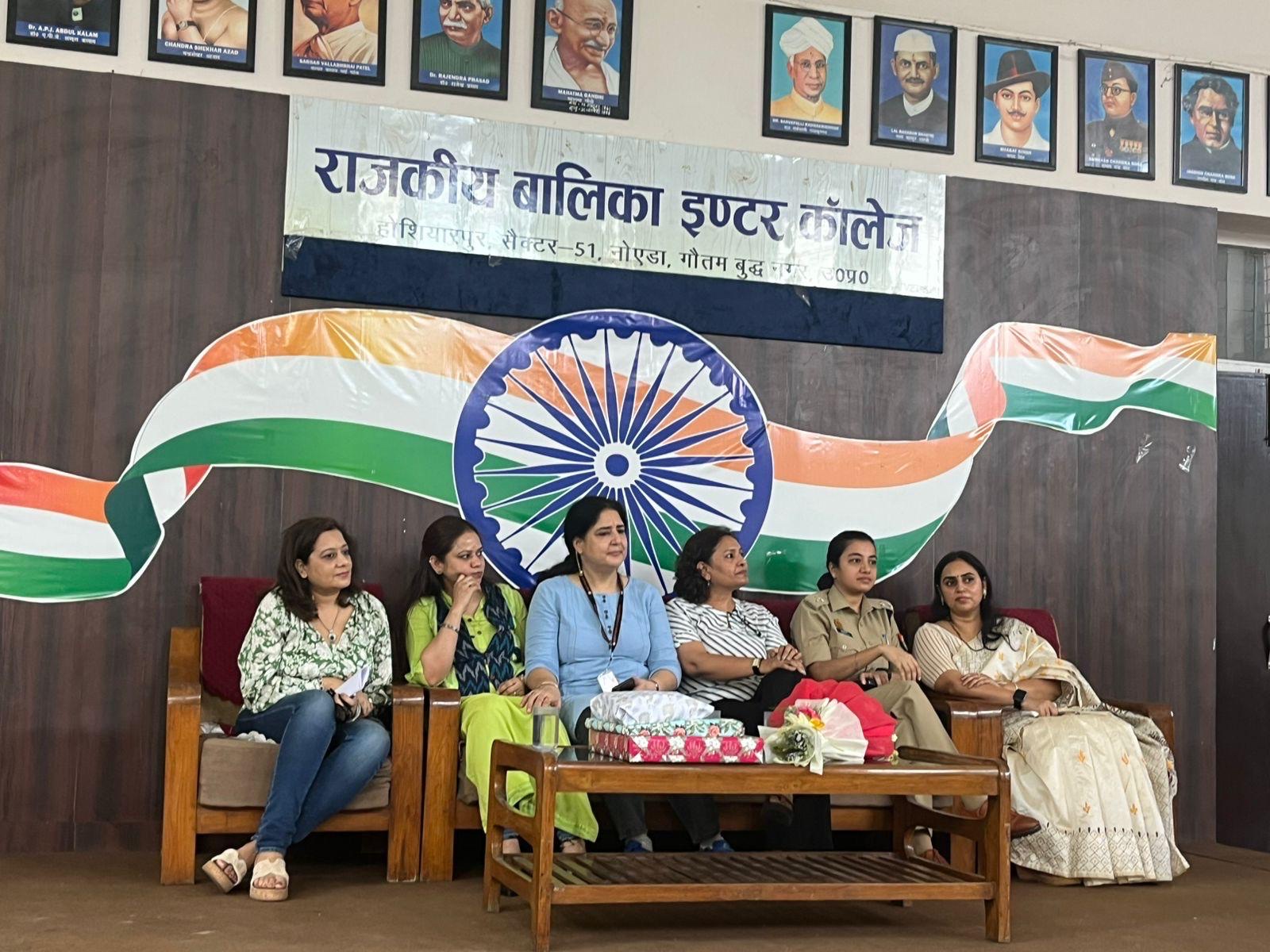 Panel session at Rajkiya Balika Inter College — Kirti Tyagi with guests on stage